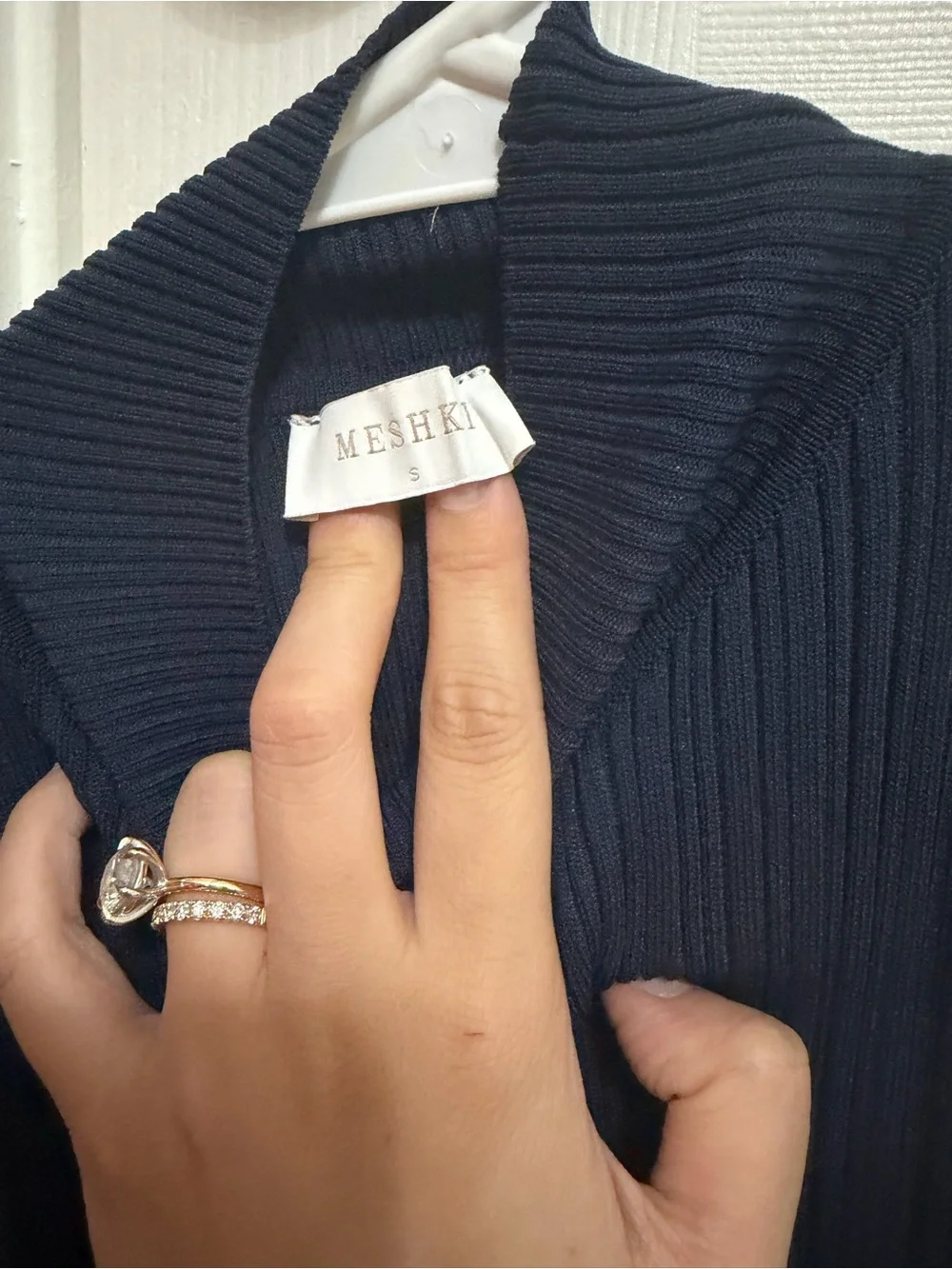 Meshki Navy Ribbed Halter Top with Gold Accent Ring - Picture 3 of 3